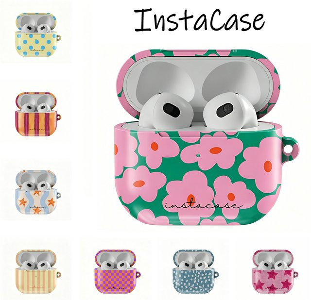 InstaCase Sunday Market Stoßfeste Schutzhülle für AirPods 1 2 3 Pro Pro2 mit Metallhaken, Glänzende HD-Hartschalen-PC-Hülle, Multicolour - Bild 1