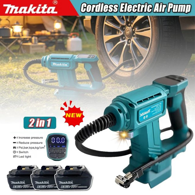 Makita Kabelloser Luftkompressor Tragbarer Autoreifenfüller mit Digitalanzeige für 18V Akku - Bild 1
