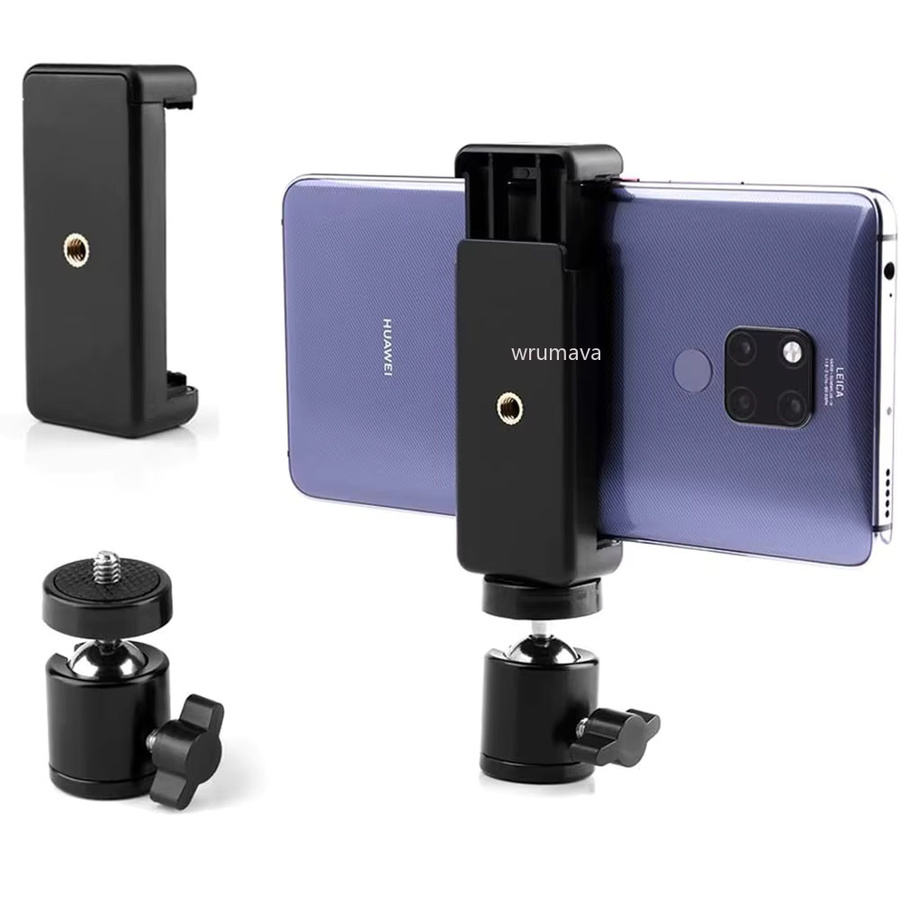 Wrumava Universal Handyhalterung mit Kugelkopf Adapter und Clip für Stativ und Selfie-Stick in Schwarz - Bild 2