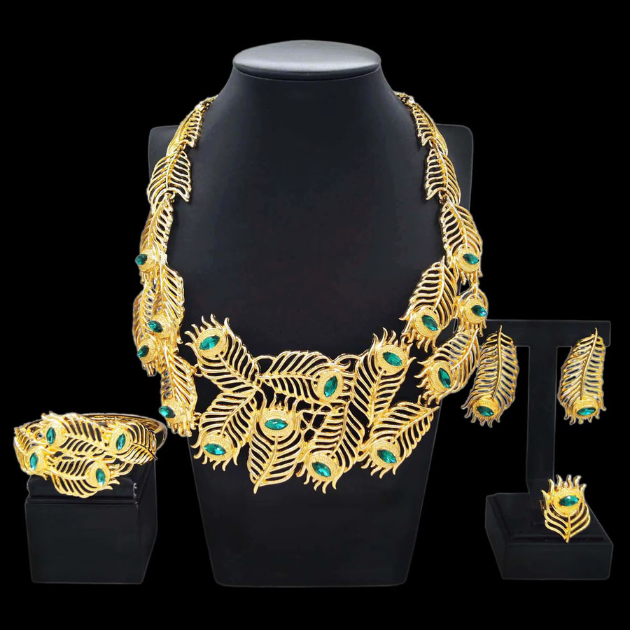 SYHOL Schmuckset, Halskette, Armband, Ohrringe, Gold, Kristall, Damen - Bild 5