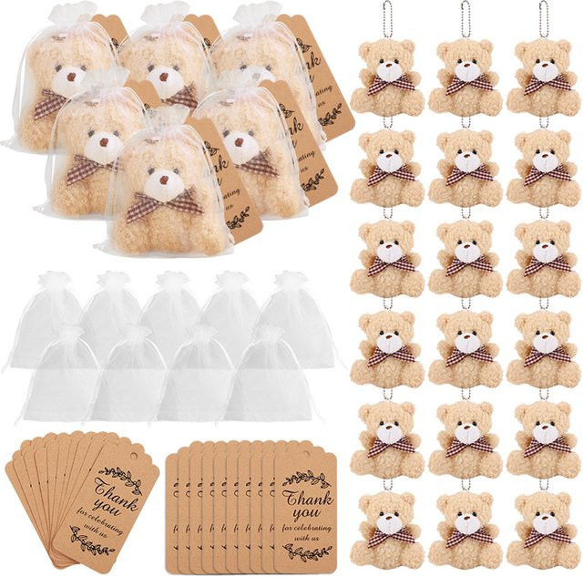 10 Stück Mini-Bär Organzabeutel in Beige für Hochzeiten, Geburtstage und Partys inklusive Dankeskarten - Bild 1