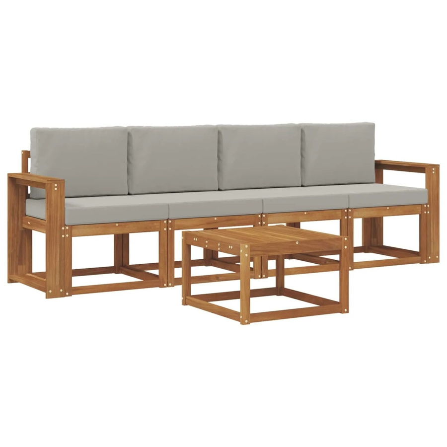 vidaXL Outdoor-Sofagarnitur aus Akazienholz mit Kissen und Couchtisch in Natur und Hellgrau - Bild 2