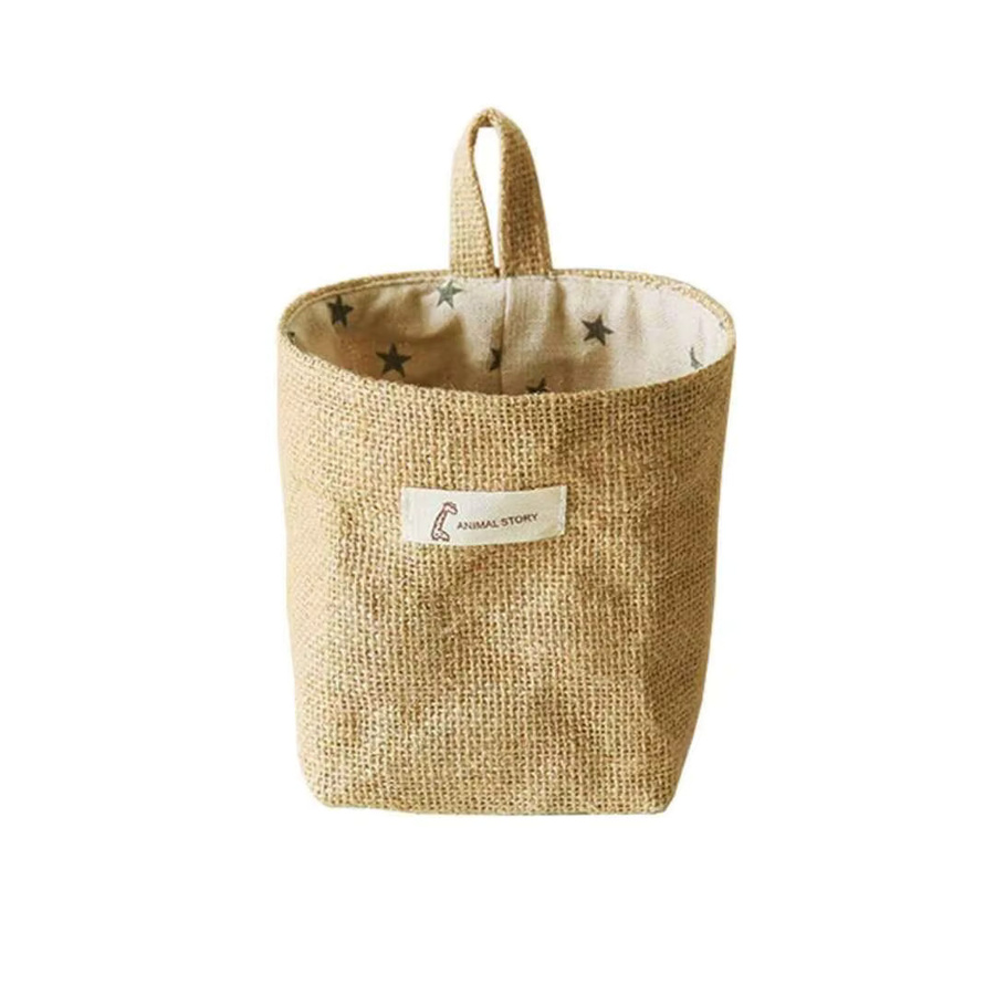 Mehrzweck-Aufbewahrungstasche aus Baumwollleinen in Beige zum Aufhängen für Wand, Tür oder Schreibtisch - Bild 3