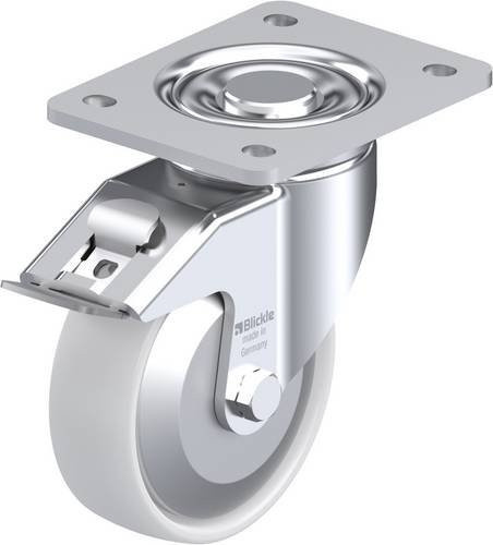 Blickle Lenkrolle LH-PO 125G-3-FI-FA mit Feststeller in Silber und Weiß, Rad-Durchmesser: 125 mm, Tragfähigkeit: 300 kg - Bild 1
