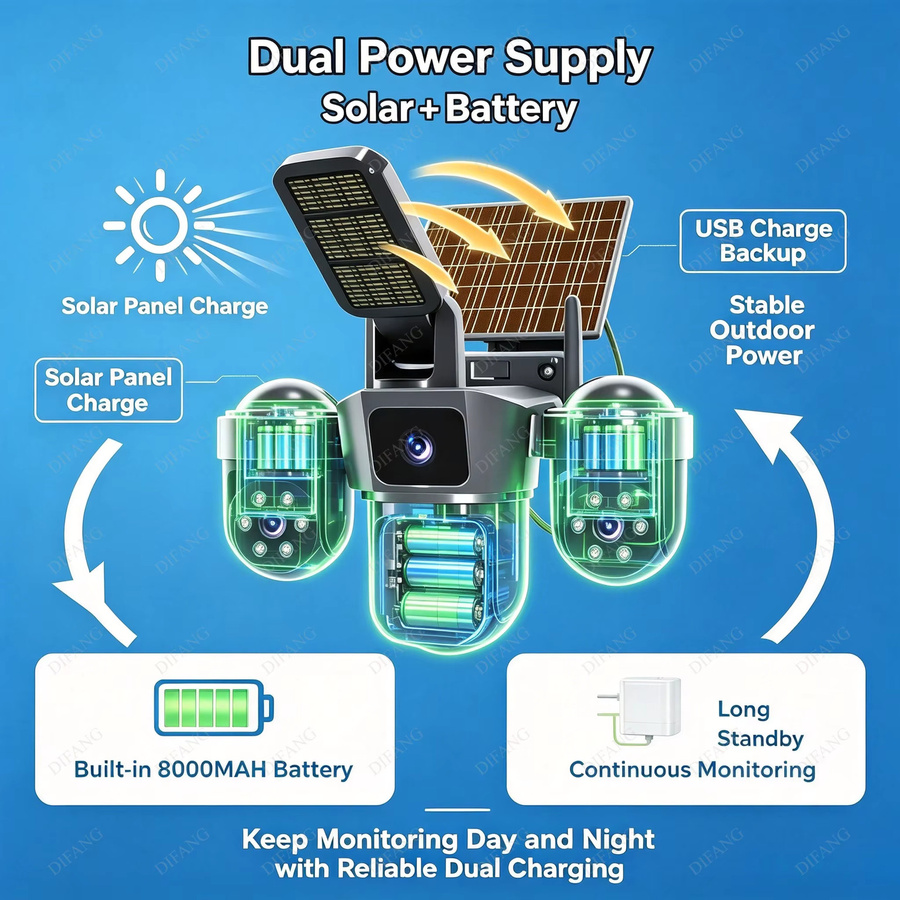 DiFang 4G SIM-Karte Solar CCTV PTZ Außen-WLAN-Kamera mit Menschenerkennung, PIR, Sirene und Solarleuchte - Bild 3