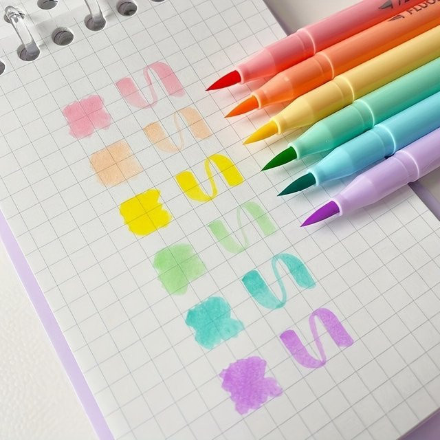 6er Set Pastell Marker und Fluoreszenz Highlighter mit Brush Tip in Multicolour für Kunst und Büro - Bild 1