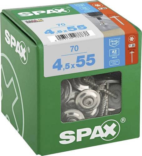 Spax Spenglerschraube Edelstahl A2 mit Torx-Antrieb, Farbe Silber, Durchmesser: 4,5 mm, Länge: 55 mm, 70 Stück - Bild 1