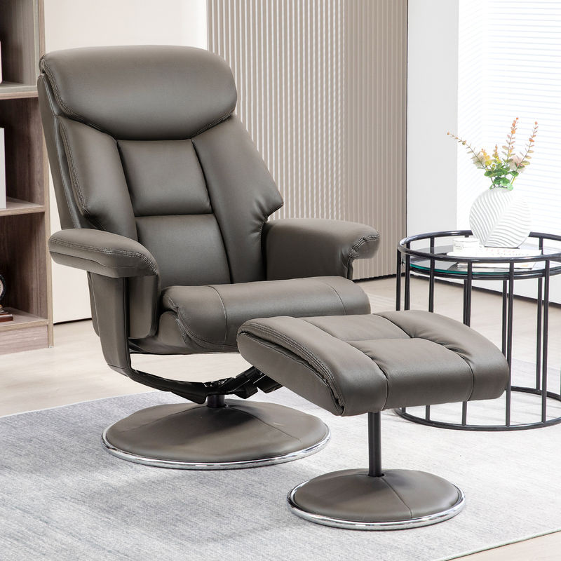 HOMCOM Relaxsessel mit Liegefunktion und Wippfunktion inklusive Hocker aus Kunstleder für Wohnzimmer und Schlafzimmer - Bild 2