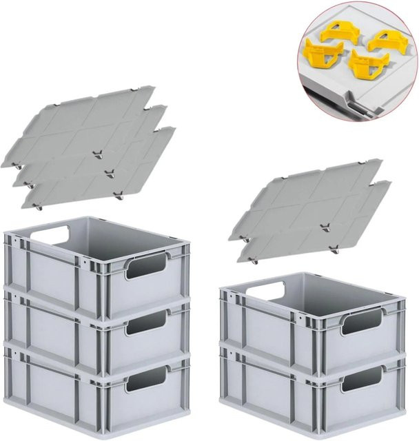PROREGAL Spar Set mit 5 Eurobox Nextgen Economy in Gelb inklusive Auflagedeckeln und Schiebeschnappverschlüssen, H x B x T: 17 x 30 x 40 cm, 16 Liter pro Box - Bild 1
