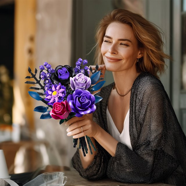 SupreOwls Lila Rosen Baukasten-Set, Künstliche Blumen, Bausteine-Spielzeug - Bild 1