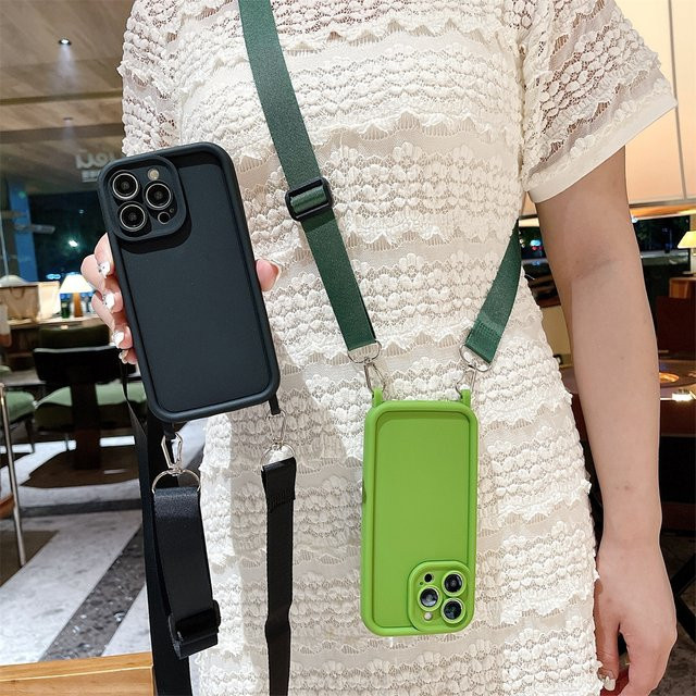 SZMUGUA Crossbody Lanyard Silikon Handyhülle für iPhone, Stoßfest, Farbe: Braun - Bild 1