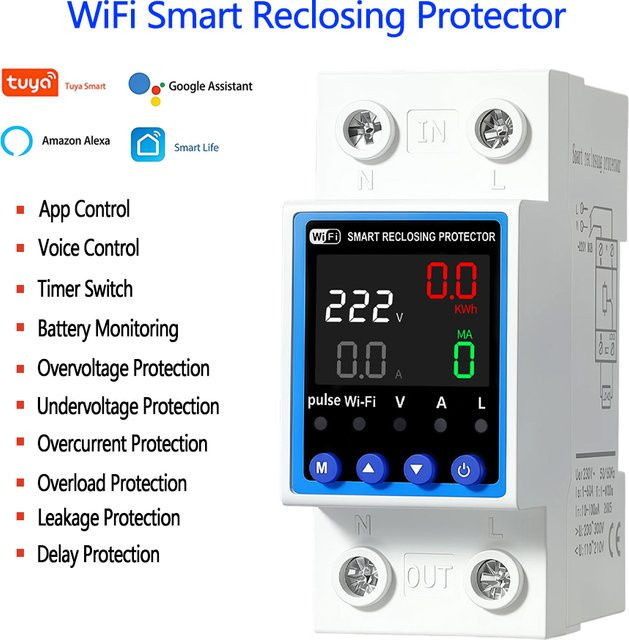 TUYA WIFI Intelligenter RCD Leckage-Schutzschalter mit APP-Steuerung in Weiß für Überspannungs-, Unterspannungs-, Überstrom- und Überlastschutz mit Verzögerung - Bild 1