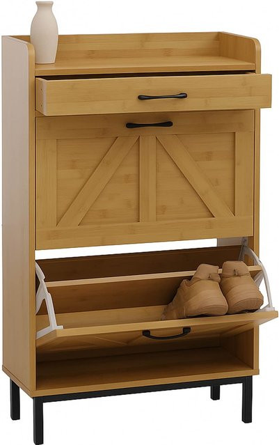 MCW Schuhkipper P45 Schuhschrank in Bambus-Optik mit 2 Kippfächern und Schublade, Farbe Braun, B/H/T: 95 x 60 x 24 cm - Bild 1