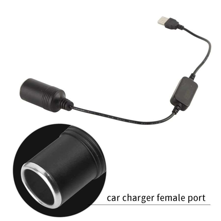 Qiilu USB-A auf 12V Zigarettenanzünder Adapter Konverter Kabel in Schwarz - Bild 2