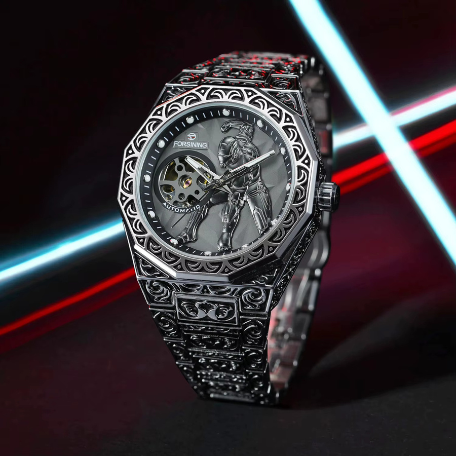 Forsining Armbanduhr, Automatik, Skelett, Edelstahl, Silber, Herren - Bild 2