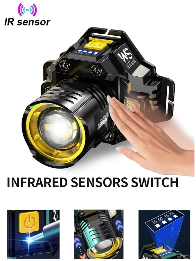 XIWANGFIRE LED Scheinwerfer mit Bewegungssensor und wiederaufladbarer 18650 COB Kopf-Taschenlampe für Angeln und Outdoor - Bild 5