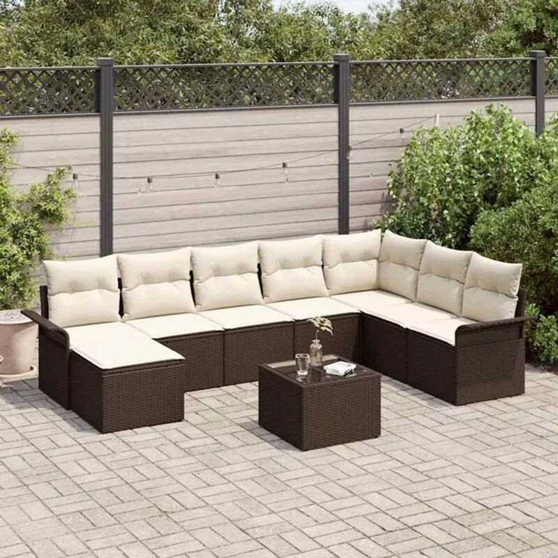 Vidaxl Garten-Sofa-Set aus Polyrattan mit 9-teiligem Kissen-Set in Braun für moderne Loungemöbel - Bild 1