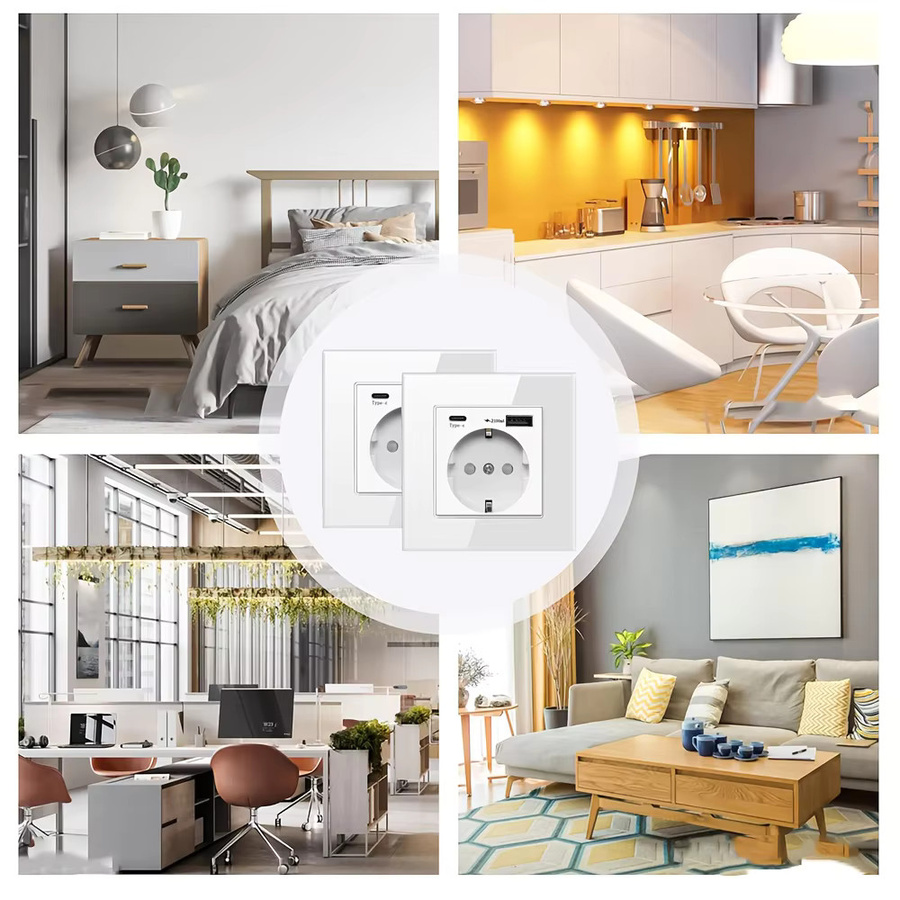 EIOMR Wandsteckdose mit USB-C Anschluss, EU-Standard Typ-C, Weiß, 16A, AC110V-250V, Unterputz-Installation - Bild 2