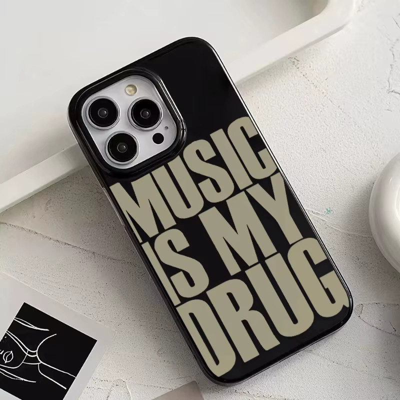 Ins Black MUSIC IS MY DRUG Handyhülle für iPhone 11/12/13/14/15/16 Pro Max in Schwarz - Bild 4