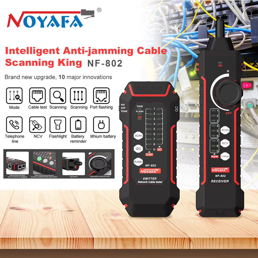 NOYAFA NF-802 Multifunktions-Kabeltester und Tracker für RJ11 RJ45 Cat5 Cat6 LAN Ethernet und Telefonkabel mit PoE-Test in Schwarz - Bild 2