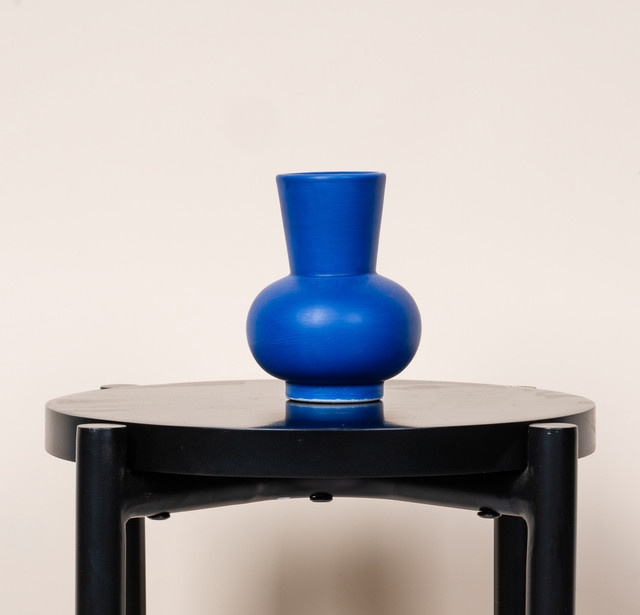 BLUME2000 Steingut Vase in Blau im Scandi-Design, bauchig, Höhe: 12,0 cm - Bild 1