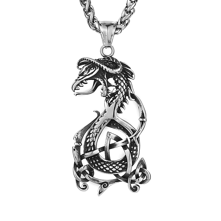 Halskette mit Anhänger Wikinger Drache Ouroboros, Edelstahl, Herren - Bild 4
