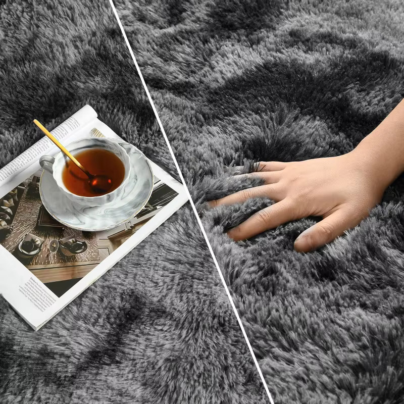 VIKAMA Minimalistischer Plüsch-Wohnzimmerteppich in Grau, weiche Bodenmatte für Kinderzimmer und Wohnzimmer - Bild 4