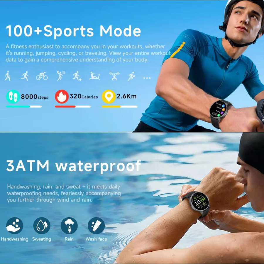 KULANNDER GPS-Smartwatch mit 1,32 Zoll AMOLED Display in Schwarz mit Bluetooth-Anrufen, Höhenmesser, Barometer, Kompass und LED-Taschenlampe, 3ATM wasserdicht und ultraleicht mit 41g - Bild 6