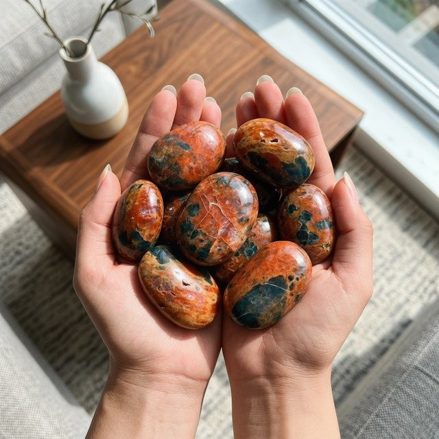 CrystalHola Natürlicher Sonnenstein mit blauem Apatit-Kristall als Handstein in Blau und Multicolour - Bild 1