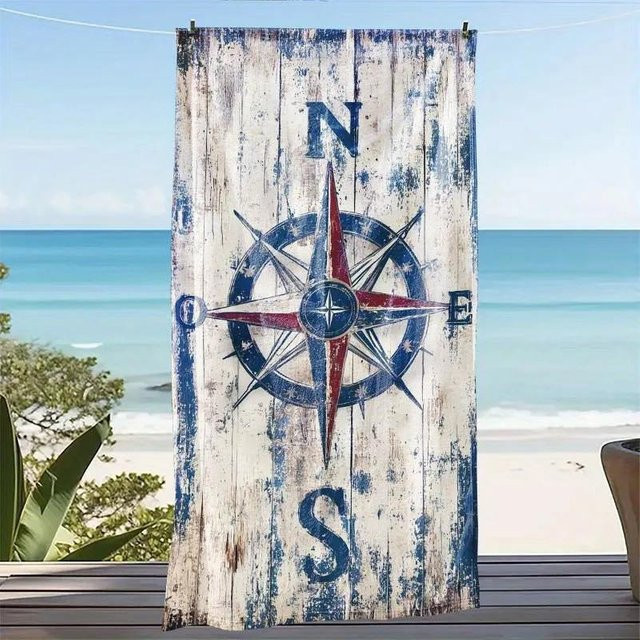 Strandtuch mit Vintage-Kompass-Design von JMG Household Supplies in Blau, B/B: 80 x 130 cm - Bild 1