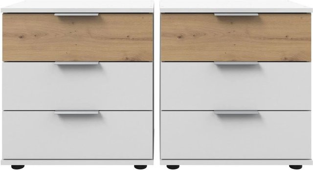 Feldmann-Wohnen Nachtkonsole 2er Set in Weiß Matt und Eiche Artisan, B/T/H: 52 x 38 x 56 cm - Bild 1