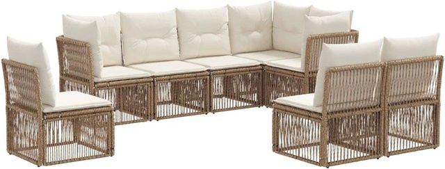 vidaXL Gartensofa-Set 8-teilig in U-Form, Beige, Poly-Rattan mit Polsterung und Kissen - Bild 1