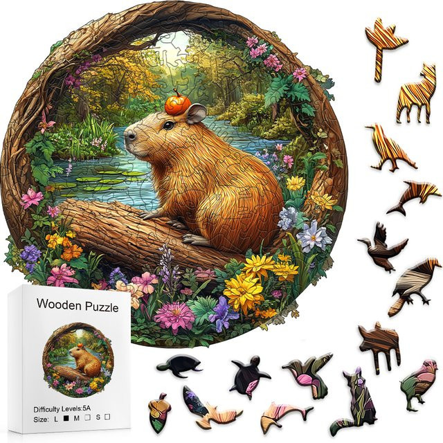 Supretty Holzpuzzle Capybara mit Kürbis, Waldtier-Puzzle, Bunt / Mehrfarbig - Bild 1