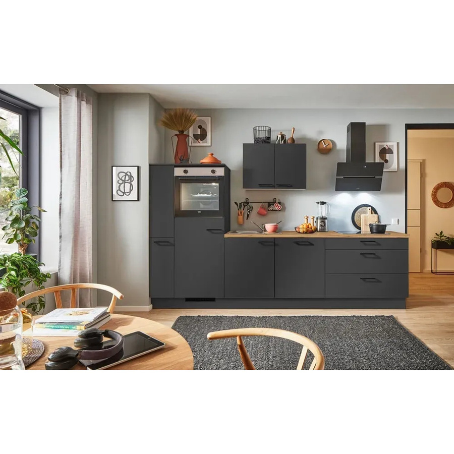 pino Küchenzeile Grafit matt mit 1 Geräteschrank und 1 Apothekerschrank, Breite: 310 cm - Bild 2
