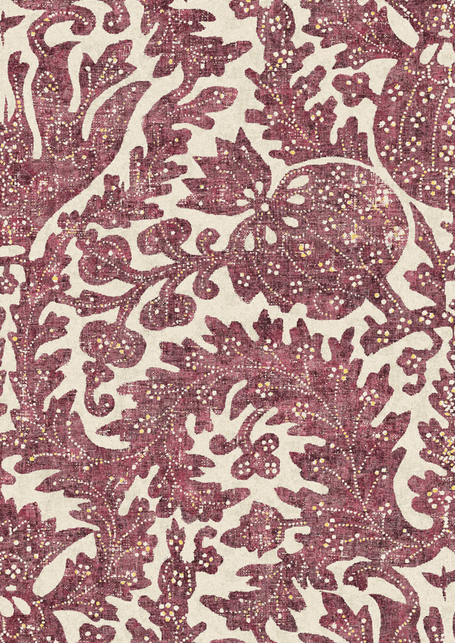 Lewis & Wood Tapete Pomegranate in Raspberry mit floralem Vintage-Design und botanischem Muster, Farbe: Rot/Pink - Bild 1