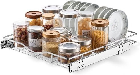 VEVOR Ausziehbarer Schrankorganizer aus Kohlenstoffstahl in Silber, B/T: 50,0 x 53,5 cm, verchromter Schubladeneinsatz für Unterschränke - Bild 1