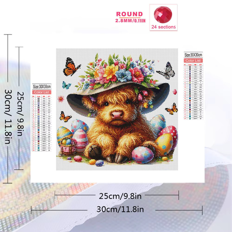 Evershine DIY Diamant-Stickerei Bastelset mit Kuh- und Gänseblümchen-Motiv in Mehrfarbig, Wandkunst für Heim und Schlafzimmer - Bild 2