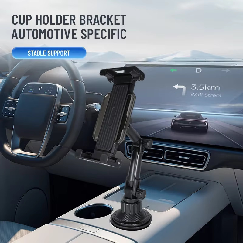 Homhu Universal Auto Becherhalter mit verstellbarer Tablet und Smartphone Halterung in Schwarz für iPad, Xiaomi Tab und GPS - Bild 3