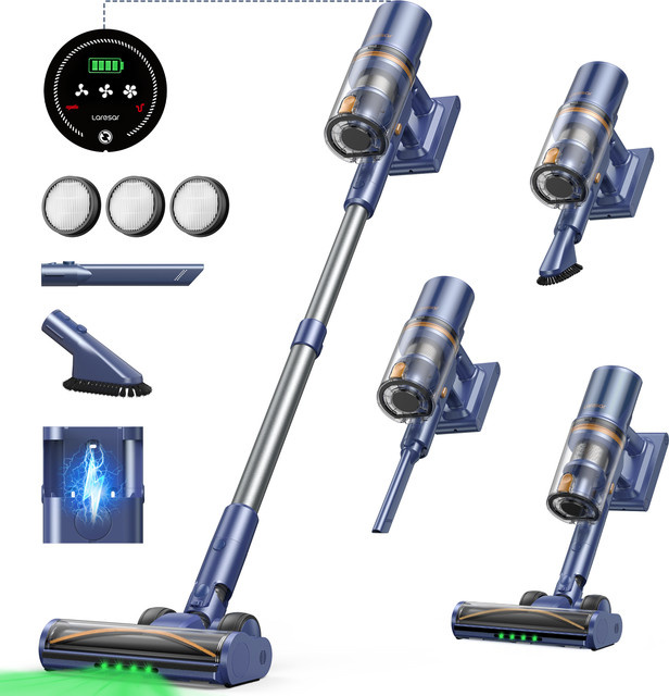 Laresar V11 Akku Staubsauger Blau mit 650W, 75000PA Saugkraft, 90 Min. Laufzeit und Smart Display - Bild 1