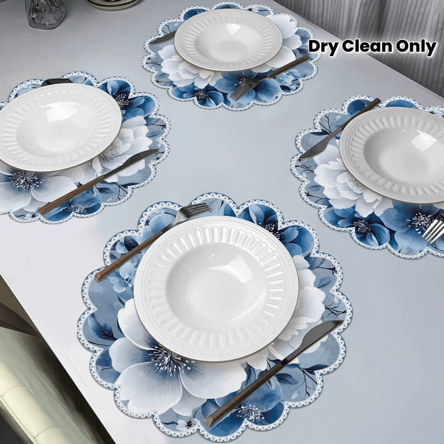 VIKAMA 4-teiliges Spitzen-Tischset mit blauem und weißem Blumenmuster in Herzform - Bild 2