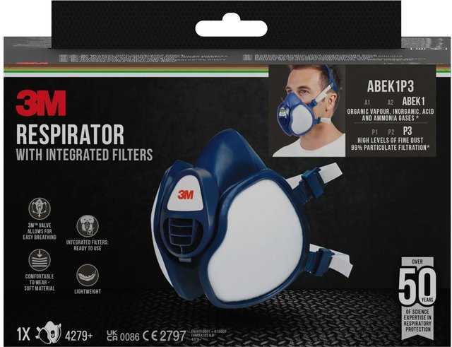 3M Vollmaske 4279+ Atemschutzmaske Typ ABEK1P3 in Blau-Weiß - Bild 2