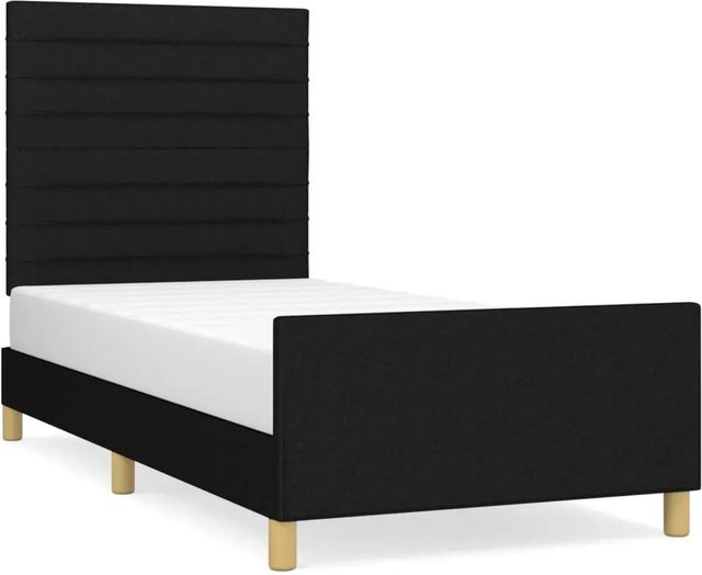 vidaXL Bettgestell mit Kopfteil in Schwarz aus Stoff und Holz, B/T/H: 90 x 190 x 128 cm - Bild 1
