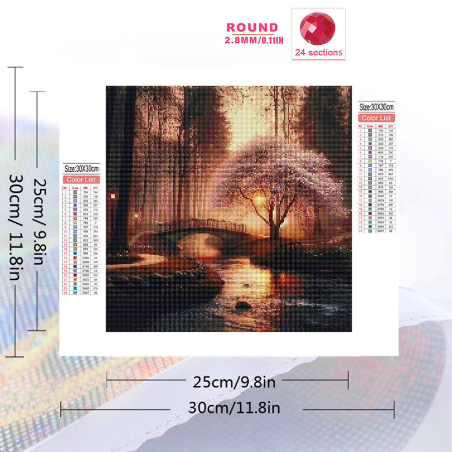 EverShine Diamantmalerei Sonnenuntergang Landschaft mit Baum und Brücke als DIY Kreuzstich Set in Multicolour, B/T/H: 20 x 20 x 20 cm - Bild 2