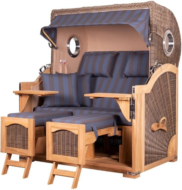 Bene Living Strandkorb Komplettset Ammersee Grande XL in Teak mit Liftersystem, Schutzhülle und Doppelrollen, Farbe Grau - Bild 1