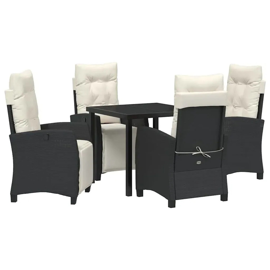vidaXL Garten Essgruppe 5-teilig aus Poly-Rattan und Glas in Schwarz, Tisch und Stühle für Terrasse und Garten - Bild 2