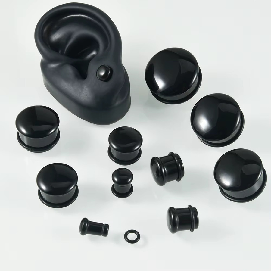 1Pai Ohrstöpsel Schwarzer Obsidian, Piercing-Schmuck, 2G-1" - Bild 2