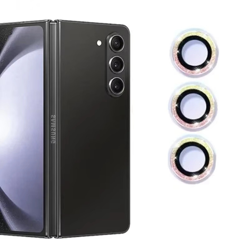 Luxus Glitter Kamera Objektiv Schutz für Samsung Galaxy Z Fold 6 5 4 3 und Z Flip6 5 in Schwarz mit Diamant Metall Ring und Glas Abdeckung - Bild 4