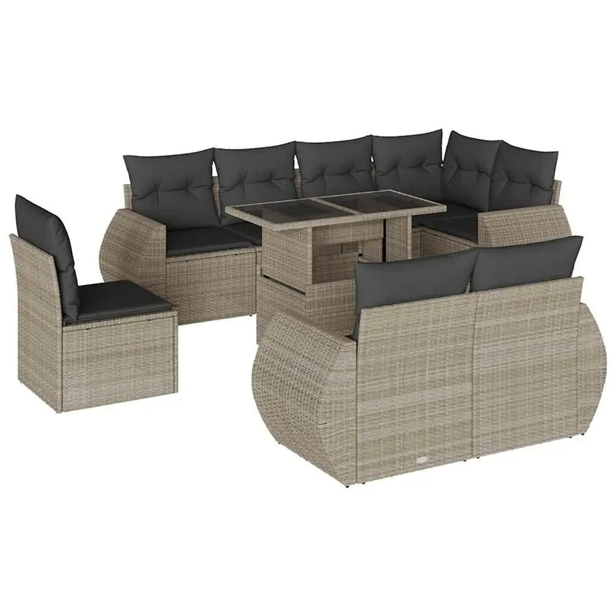 vidaXL 9-tlg. Garten-Sofagarnitur in L-Form aus Polyrattan mit Kissen in Hellgrau - Bild 2