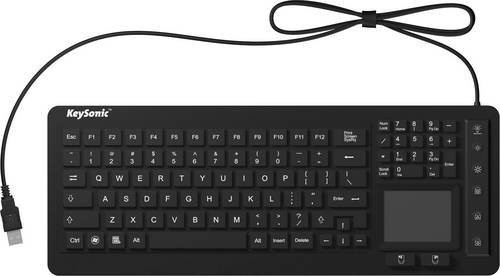 Keysonic KSK-6231 INEL USB Tastatur mit integriertem Touchpad, QWERTY US-Layout, wasserfest IPX7, beleuchtet, Schwarz - Bild 1