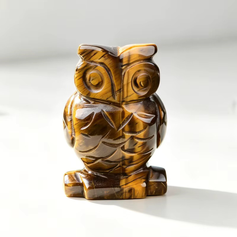 RYCRYSTAL Mini Naturstein-Eulen-Skulptur Handpolierte Heilkristall-Figur als Schreibtisch-Dekoration für Damen und Herren - Bild 2